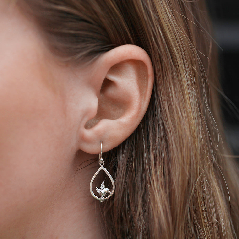 Sterling Silver Hummingbird Drop Earrings