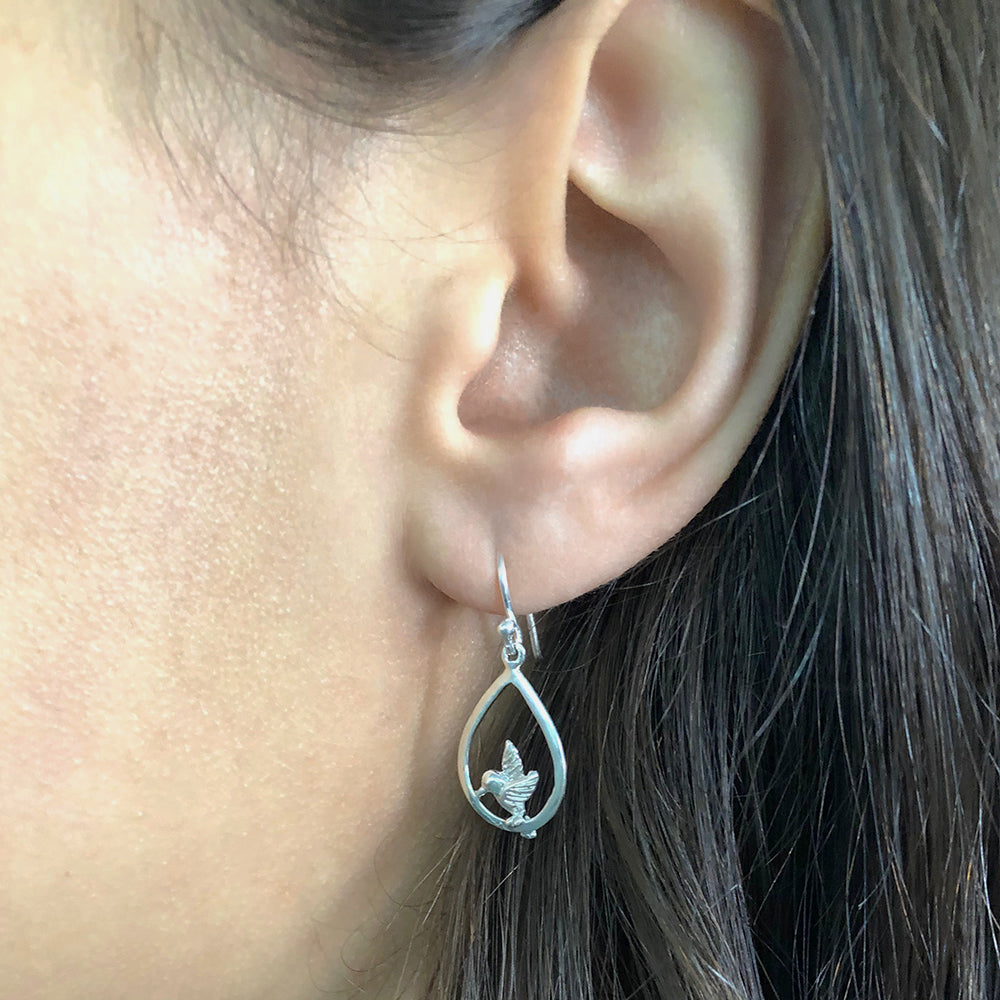 Sterling Silver Hummingbird Drop Earrings