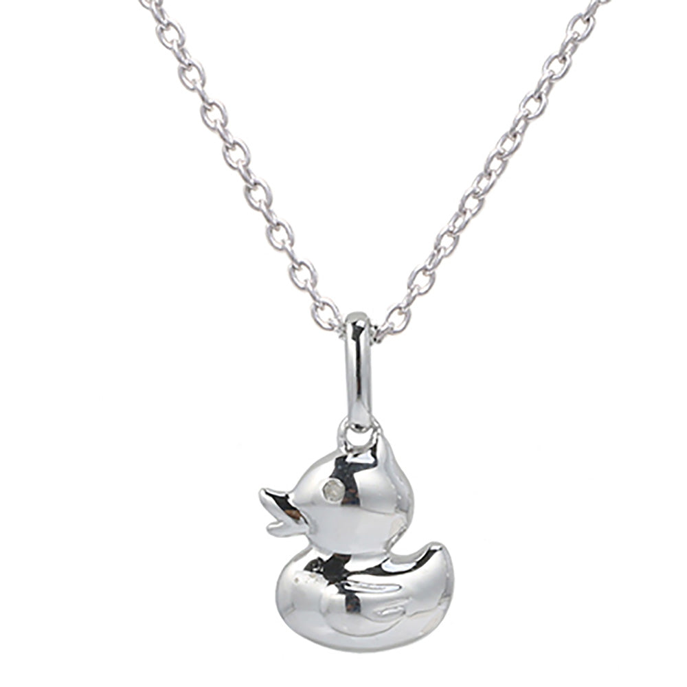 Sterling Silver 1 Diamond Duck Pendant on 45cm Silver Chain