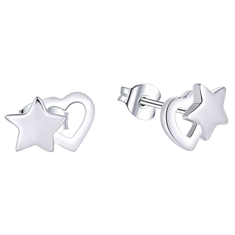 Sterling Silver Heart and Star Stud Earring