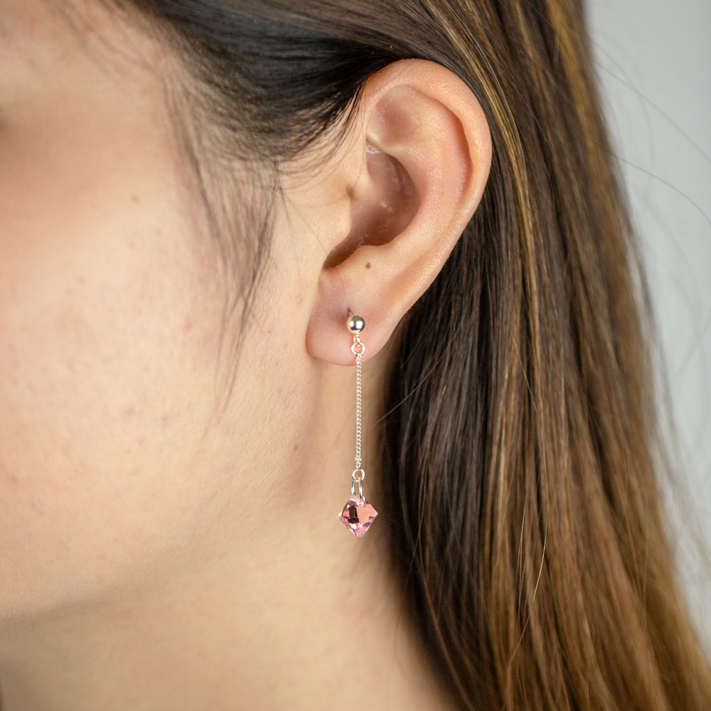 Sterling Silver Crystal Pink Bead Drop Earrings