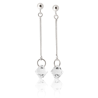 Sterling Silver Crystal White Bead Drop Earrings