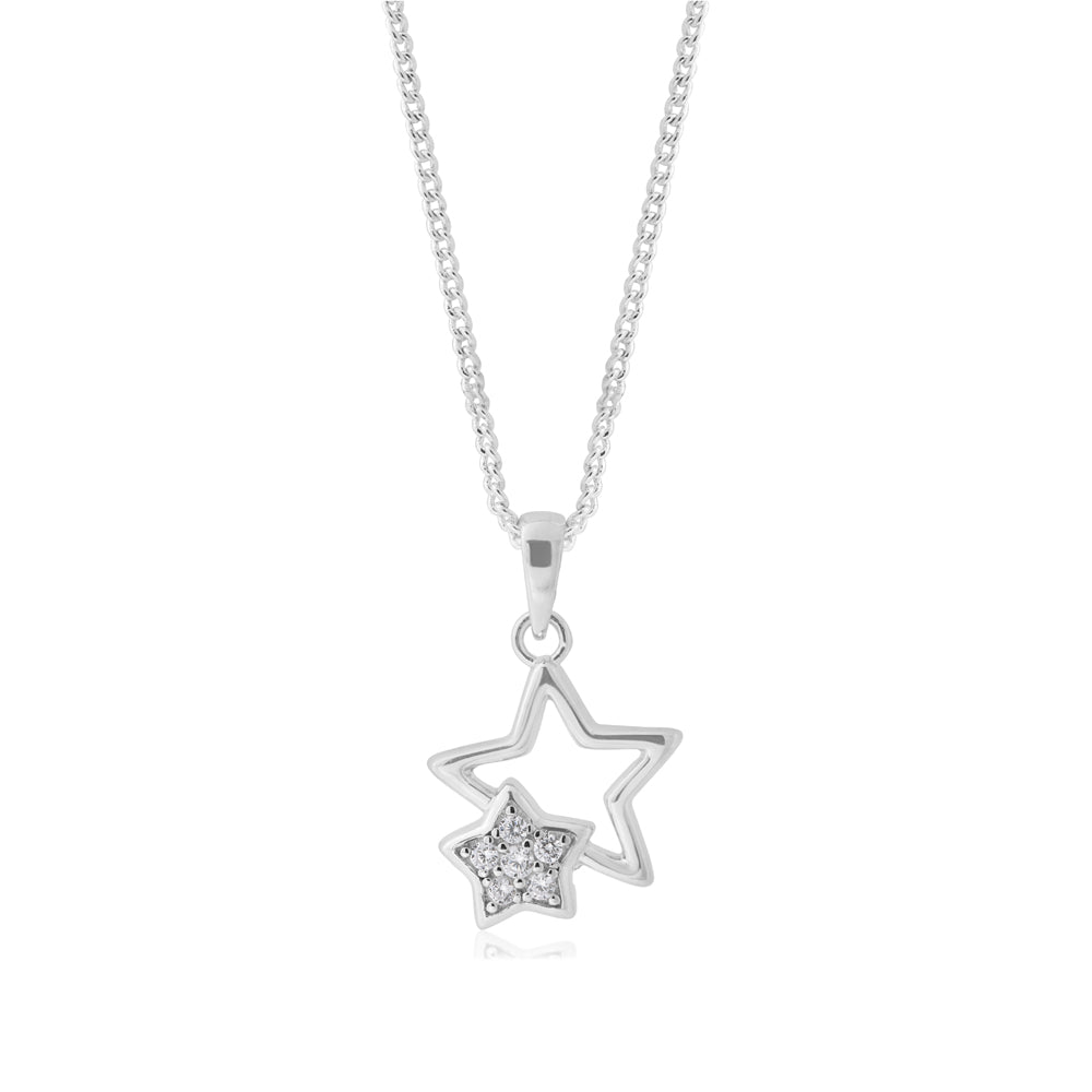 Sterling Silver Double Star Zirconia Pendant