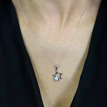 Sterling Silver Double Star Zirconia Pendant