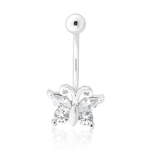 Load image into Gallery viewer, Sterling Silver Belly Bar Zirconia Butterfly Marquise +  Brilliant Cut