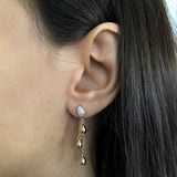 Sterling Silver Rose Plated Zirconia Double Chain Drop Earrings
