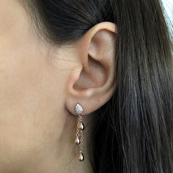 Sterling Silver Rose Plated Zirconia Double Chain Drop Earrings