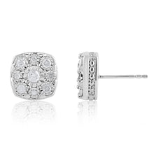 Load image into Gallery viewer, Silver 1/2 Carat Stud Diamond Earrings with 18 Diamonds 10mmx10mm