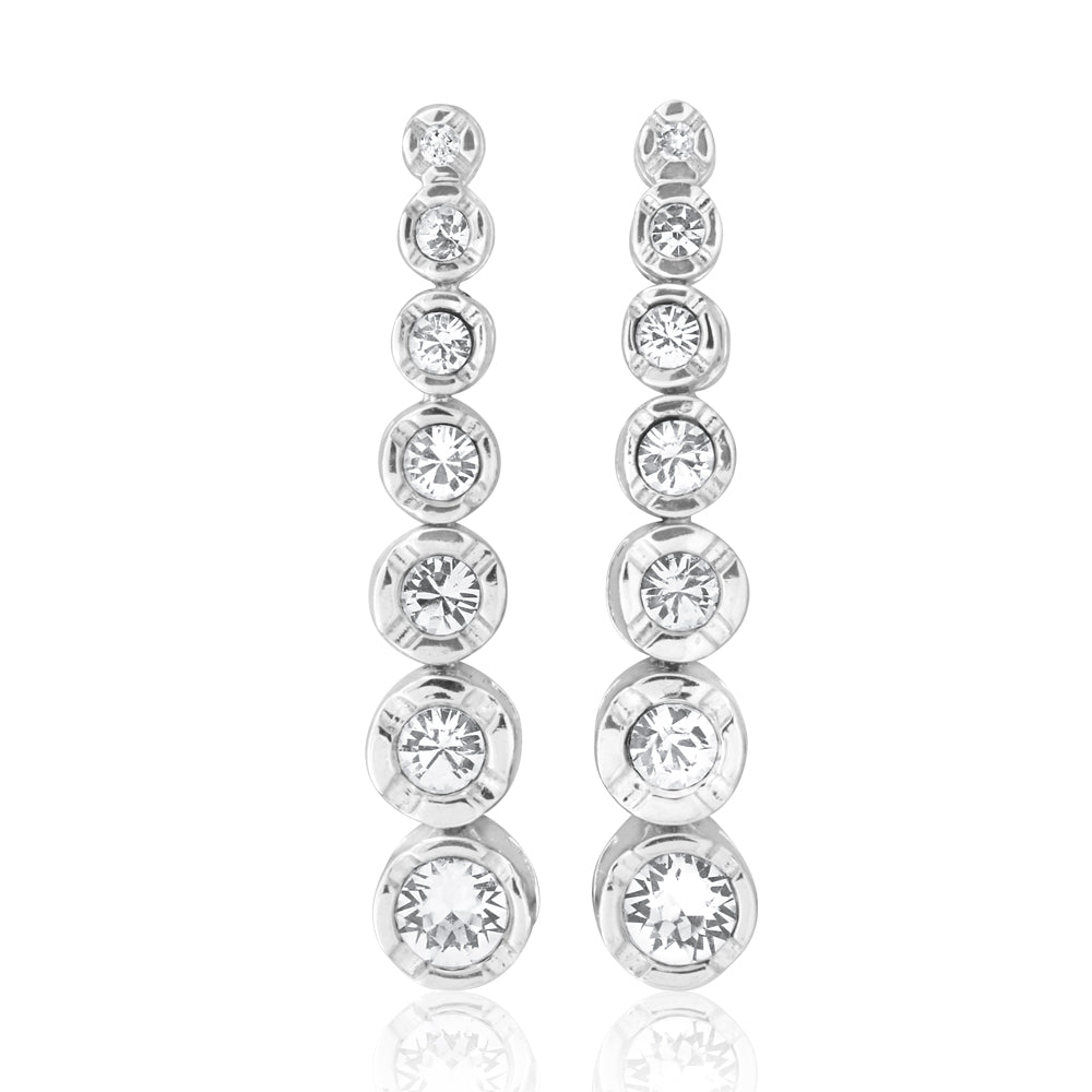 Sterling Silver 1x Diamond and Zirconia Graduated Drop Earrings