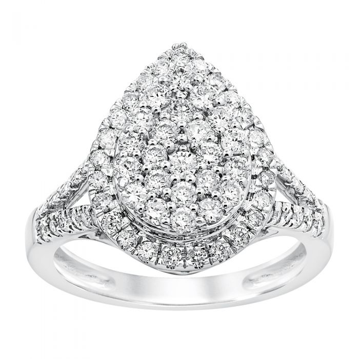 Silver 1 Carat Cluster Dress Ring with 72 Brilliant Diamonds