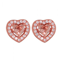Load image into Gallery viewer, Sterling Silver Rose Plated Zirconia Heart Studs