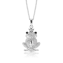 Load image into Gallery viewer, Sterling Silver Zirconia Frog with Crown Pendant