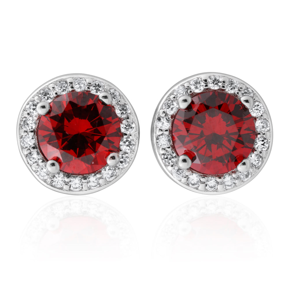 Sterling Silver Simulated Ruby and Zirconia Stud Earrings