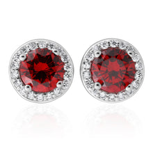 Load image into Gallery viewer, Sterling Silver Simulated Ruby and Zirconia Stud Earrings
