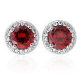 Sterling Silver Simulated Ruby and Zirconia Stud Earrings
