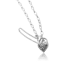 Load image into Gallery viewer, Sterling Silver 19cm Filigree Heart Belcher Padlock Bracelet