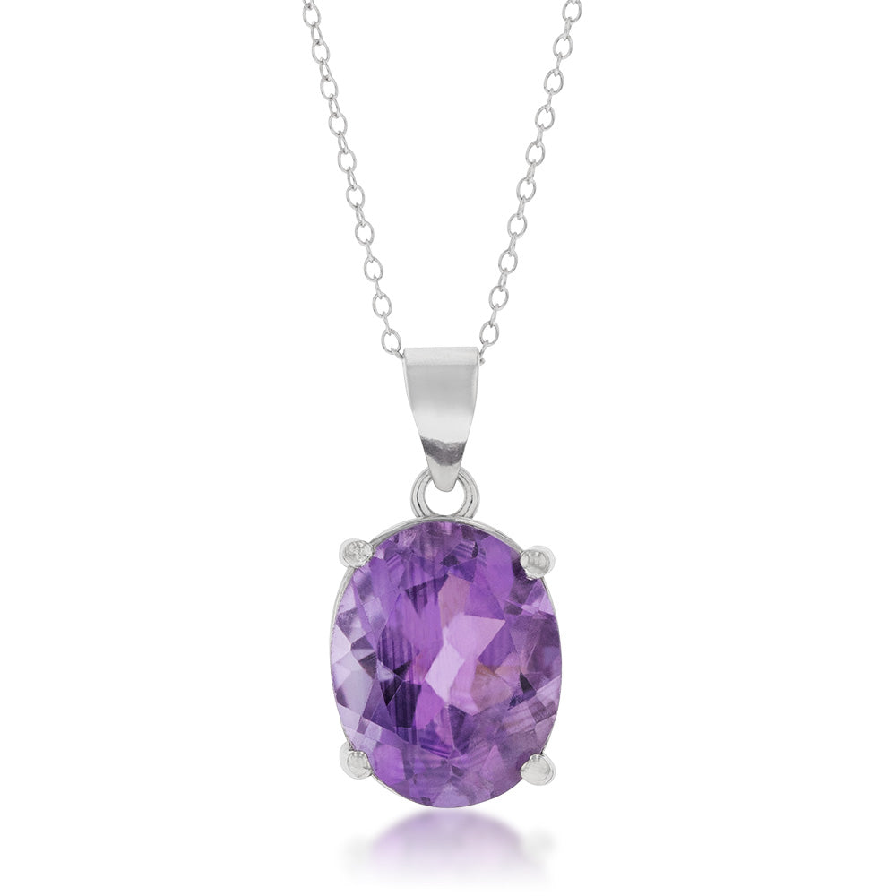 Sterling Silver Amethyst Oval 10x12mm Pendant with 45cm Chain