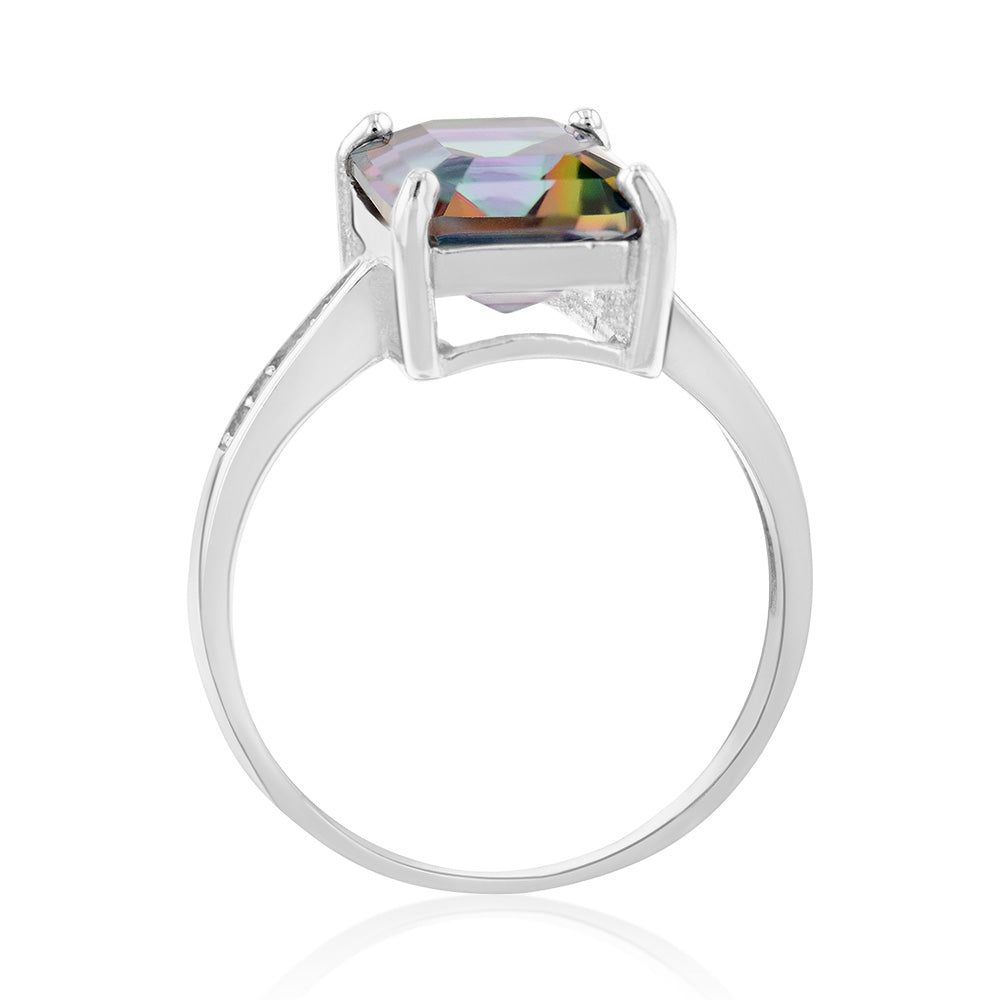 Sterling Silver Mystic Topaz Ring with Zirconia Accent