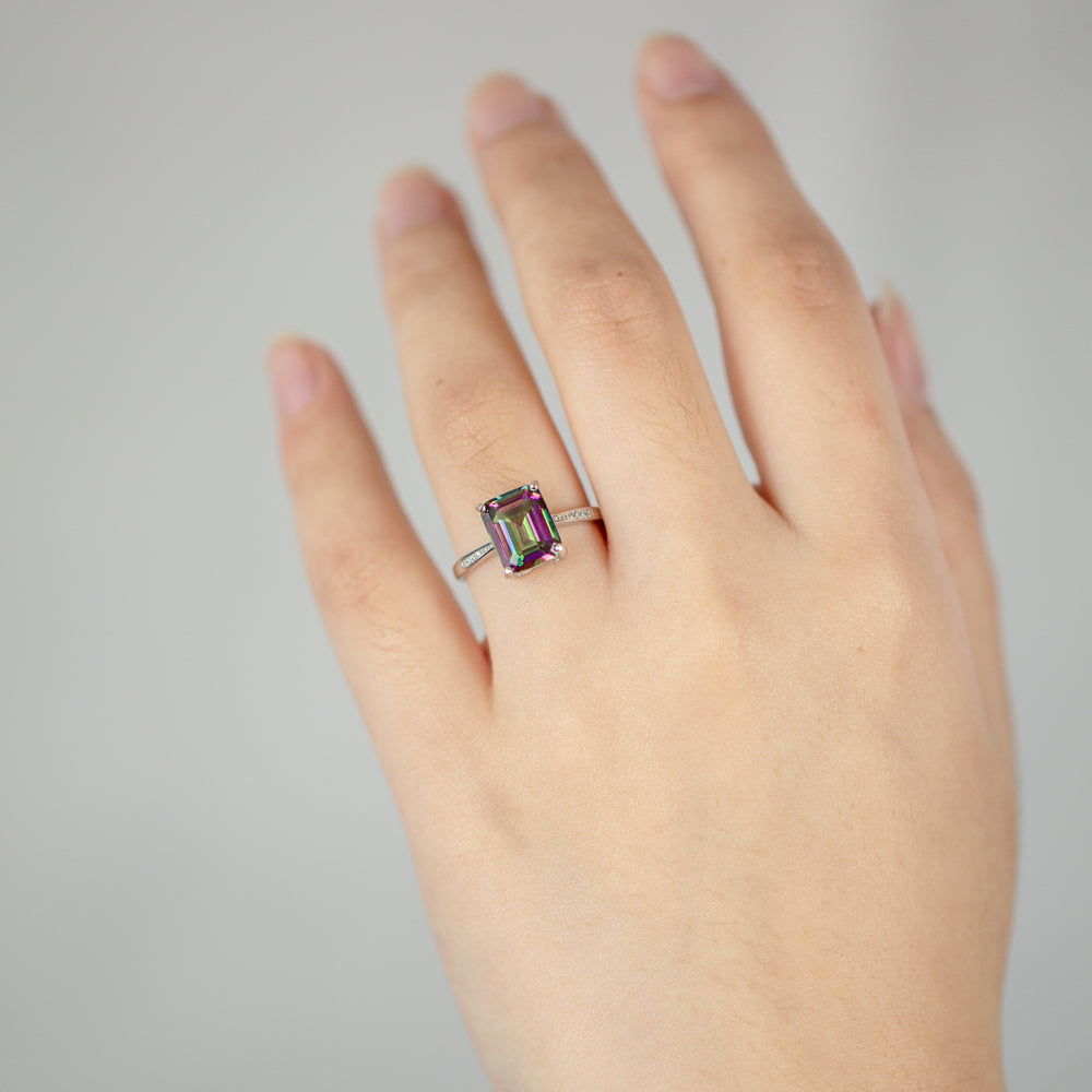 Sterling Silver Mystic Topaz Ring with Zirconia Accent