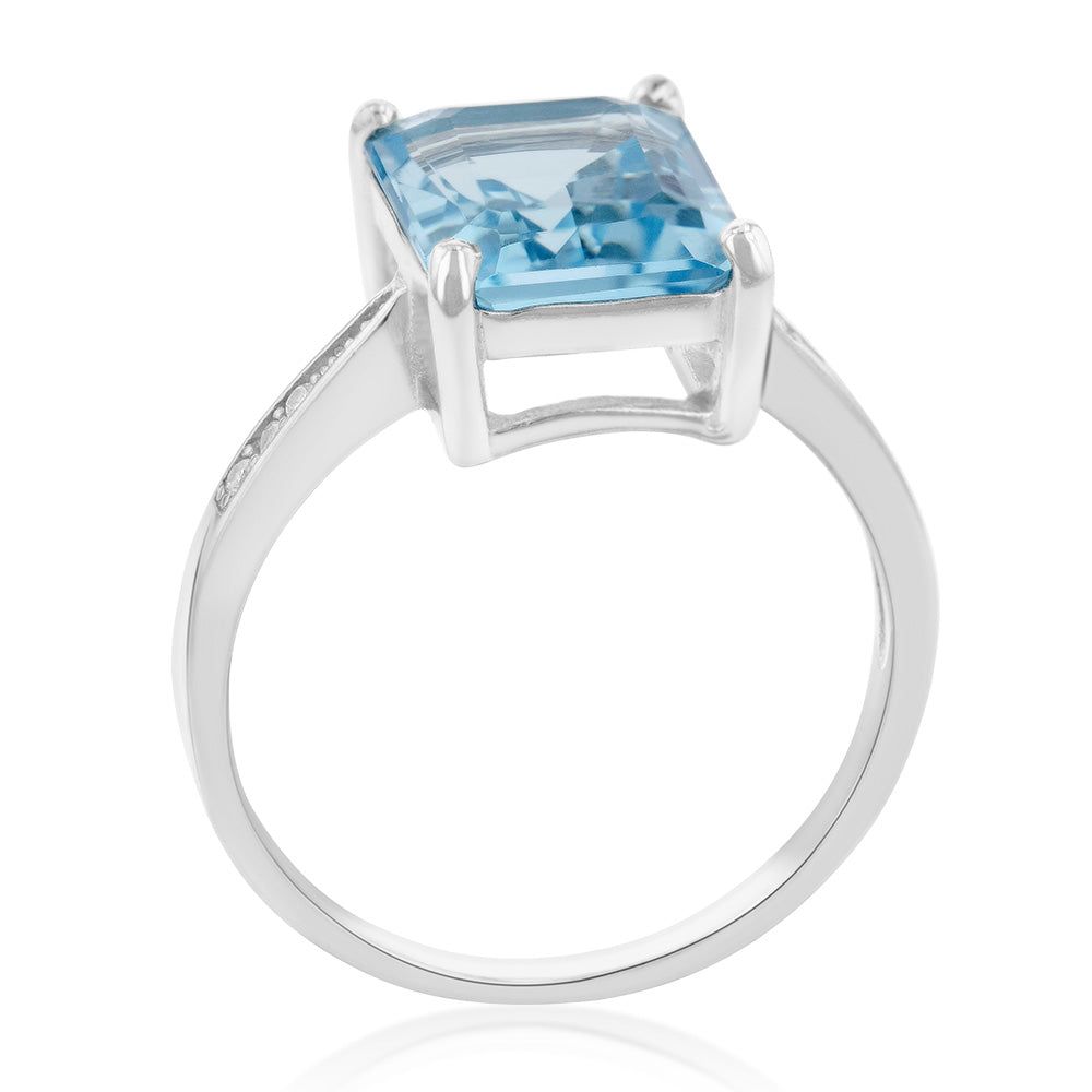 Sterling Silver Blue Topaz Ring with Zirconia Accent – Grahams Jewellers