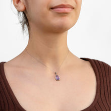 Load image into Gallery viewer, Sterling Silver Amethyst Pear 8x12mm and Zirconia Pendant with 45cm Chain