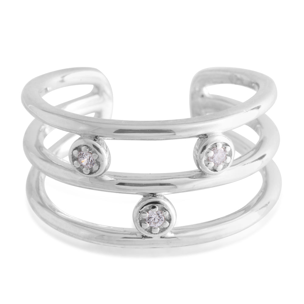 Sterling Silver Toe Ring Zirconia 3 Band