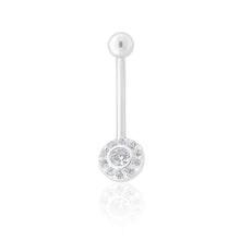 Load image into Gallery viewer, Sterling Silver Belly Bar Zirconia Halo