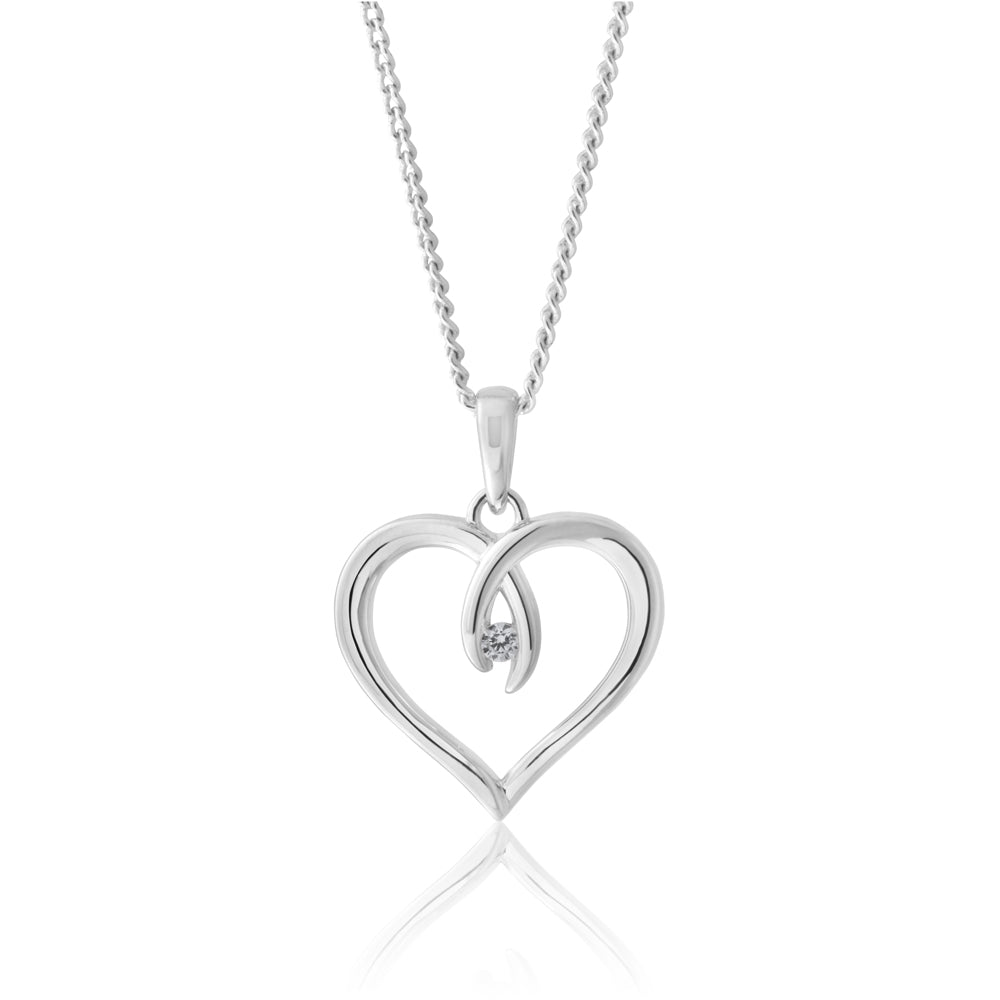 Sterling Silver Zirconia Fancy Heart Pendant
