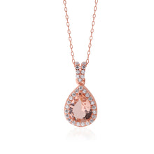Load image into Gallery viewer, Sterling Silver Rose Plated Crystal and Zirconia Pear Halo Pendant on Chain
