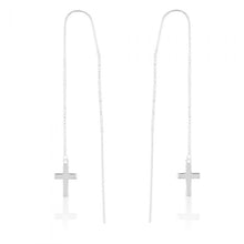 Load image into Gallery viewer, Sterling Silver Cross Threader Drop Earrings