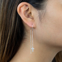 Load image into Gallery viewer, Sterling Silver Cross Threader Drop Earrings