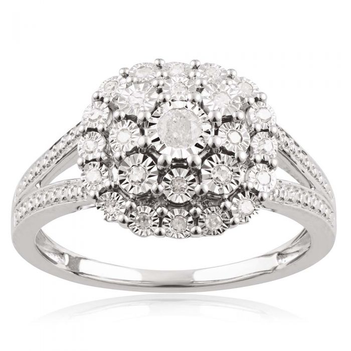 1/5 Carat Diamond Ring with 25 Brilliant Diamonds in Sterling Silver