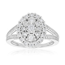 Load image into Gallery viewer, Sterling Silver 1/5 Carat Diamond Oval Cluster Ring with 27 Brilliant Diamonds