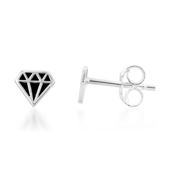 Sterling Silver Diamond Shaped Black Enamel Stud Earrings