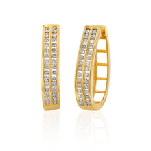 Load image into Gallery viewer, Gold Plated Sterling Silver 1 Carat Diamond Hoop Earrings
