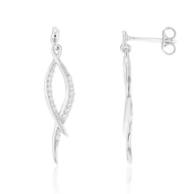 Load image into Gallery viewer, Sterling Silver Zirconia Crossover Drop Earring