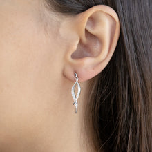 Load image into Gallery viewer, Sterling Silver Zirconia Crossover Drop Earring