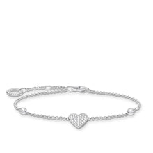 Load image into Gallery viewer, Sterling Silver Thomas Sabo Charm Club Zirconia Pave Heart Bracelet 16-19cm
