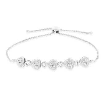 Silver Heart Bracelet with 15 Diamonds