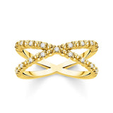 Gold Plated Sterling Silver Thomas Sabo Charm Club Zirconia Cross Ring