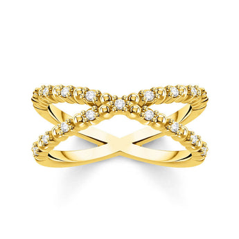 Gold Plated Sterling Silver Thomas Sabo Charm Club Zirconia Cross Ring