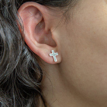 Sterling Silver 12mm Stardust Cross Studs