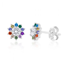 Load image into Gallery viewer, Sterling Silver Rainbow Multicoloured Crystal Flower Stud Earrings