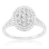 Silver Diamond Oval Cluster Ring with 20 Diamonds