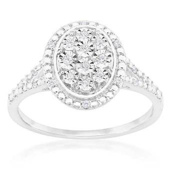 Silver Diamond Oval Cluster Ring with 20 Diamonds
