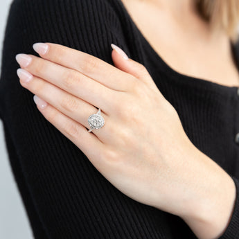 Silver Diamond Oval Cluster Ring with 20 Diamonds