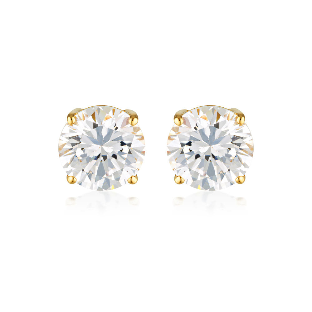 Georgini Gold Plated Sterling Silver Clear Round 7mm Stud Earrings