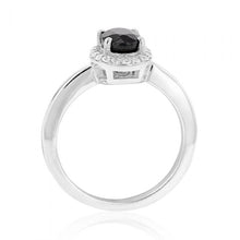 Load image into Gallery viewer, Silver Natural Enhanced Sapphire &amp; White Zircon Oval Ring  (Sizes: L1/2, N1/2)