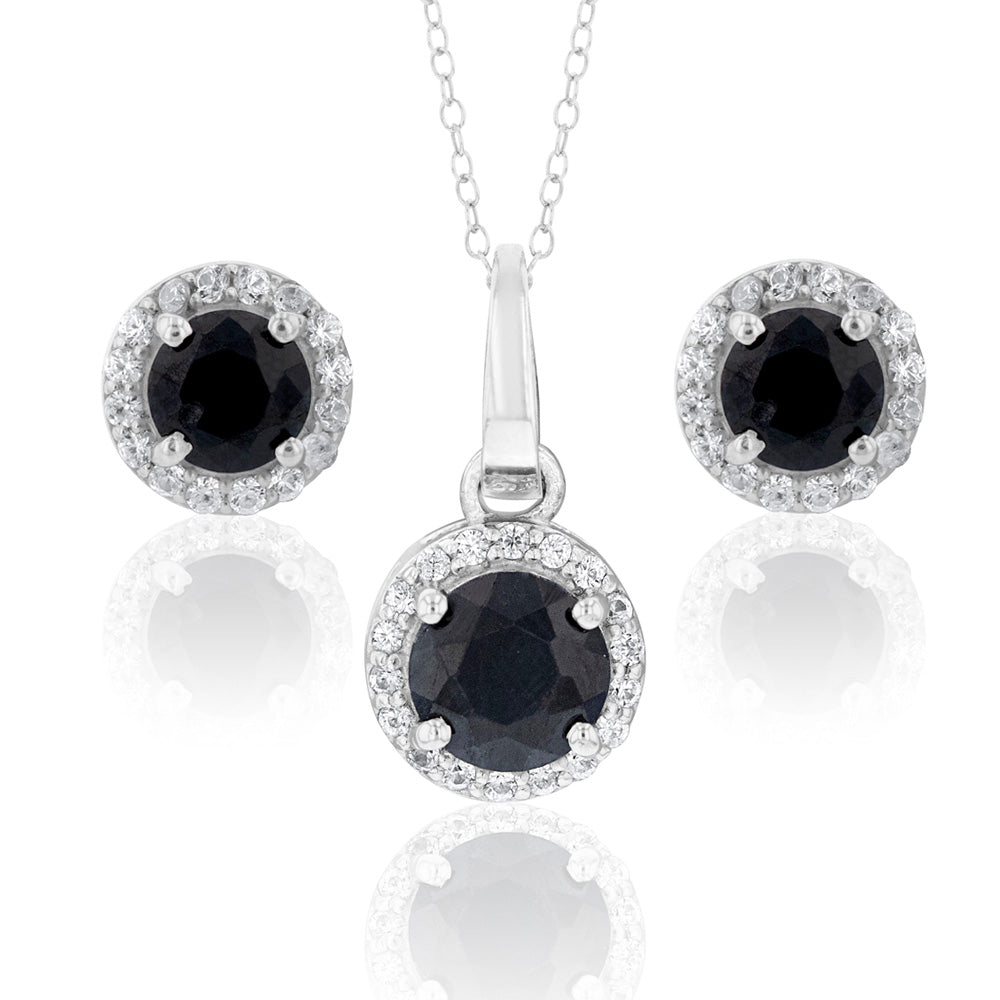 Sterling Silver Natural Enhanced Sapphire and White Zircon Set on Chain