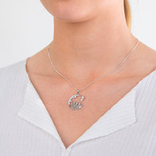 Load image into Gallery viewer, Sterling Silver And Rhodium Cubic Zirconia Half Moon With Three Sisters Pendant